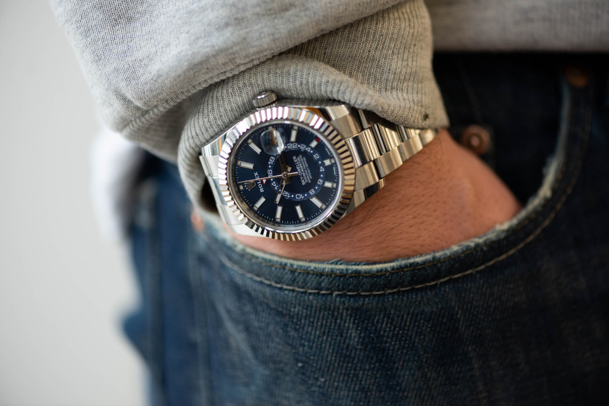 rolex sky dweller on small wrist