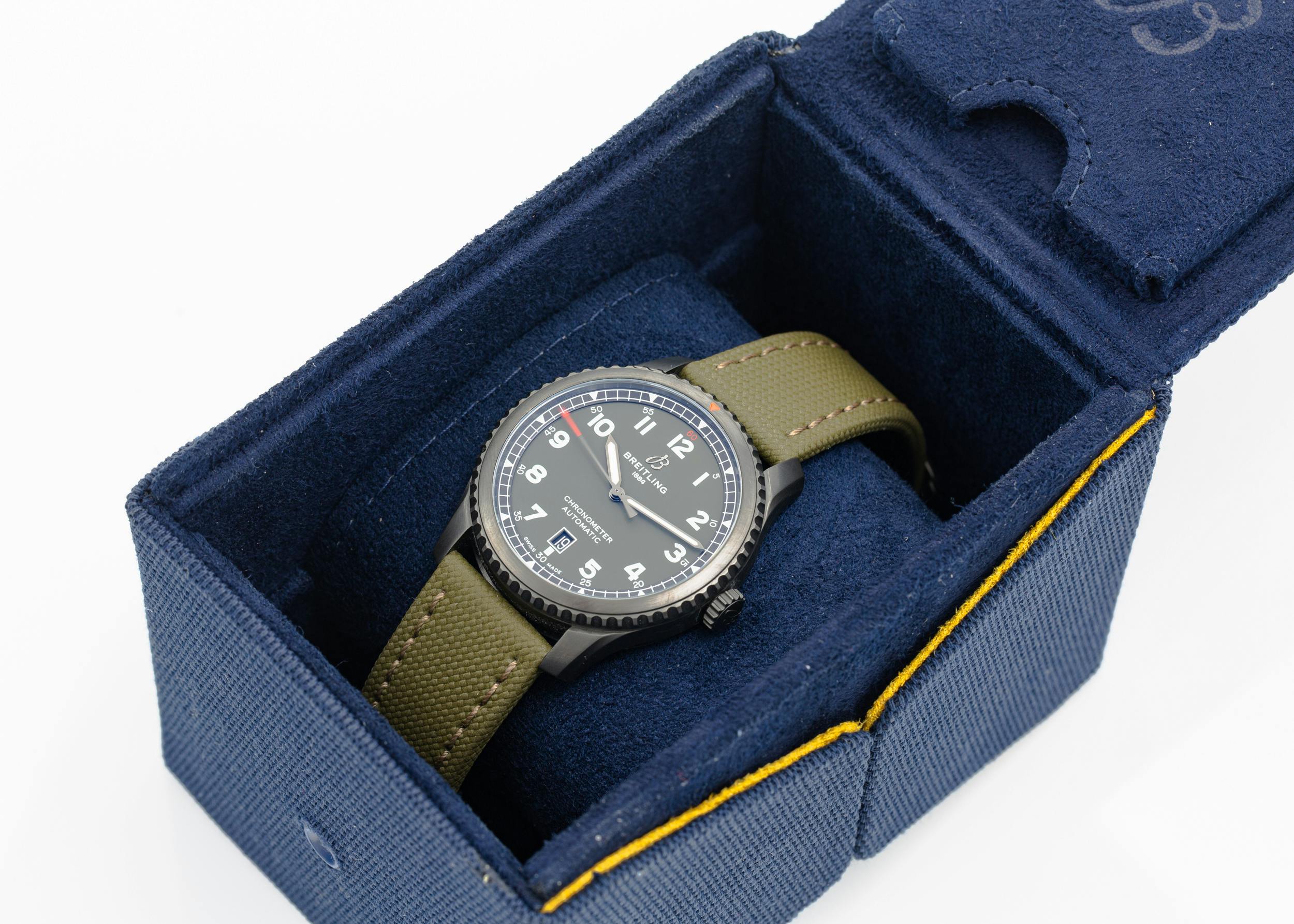 Breitling Aviator 8 Curtiss Warhawk M173152A1L1X1 - Orologio Automatico Uomo, Cassa 41mm DLC, Quadrante Verde Militare, Cinturino In Tela