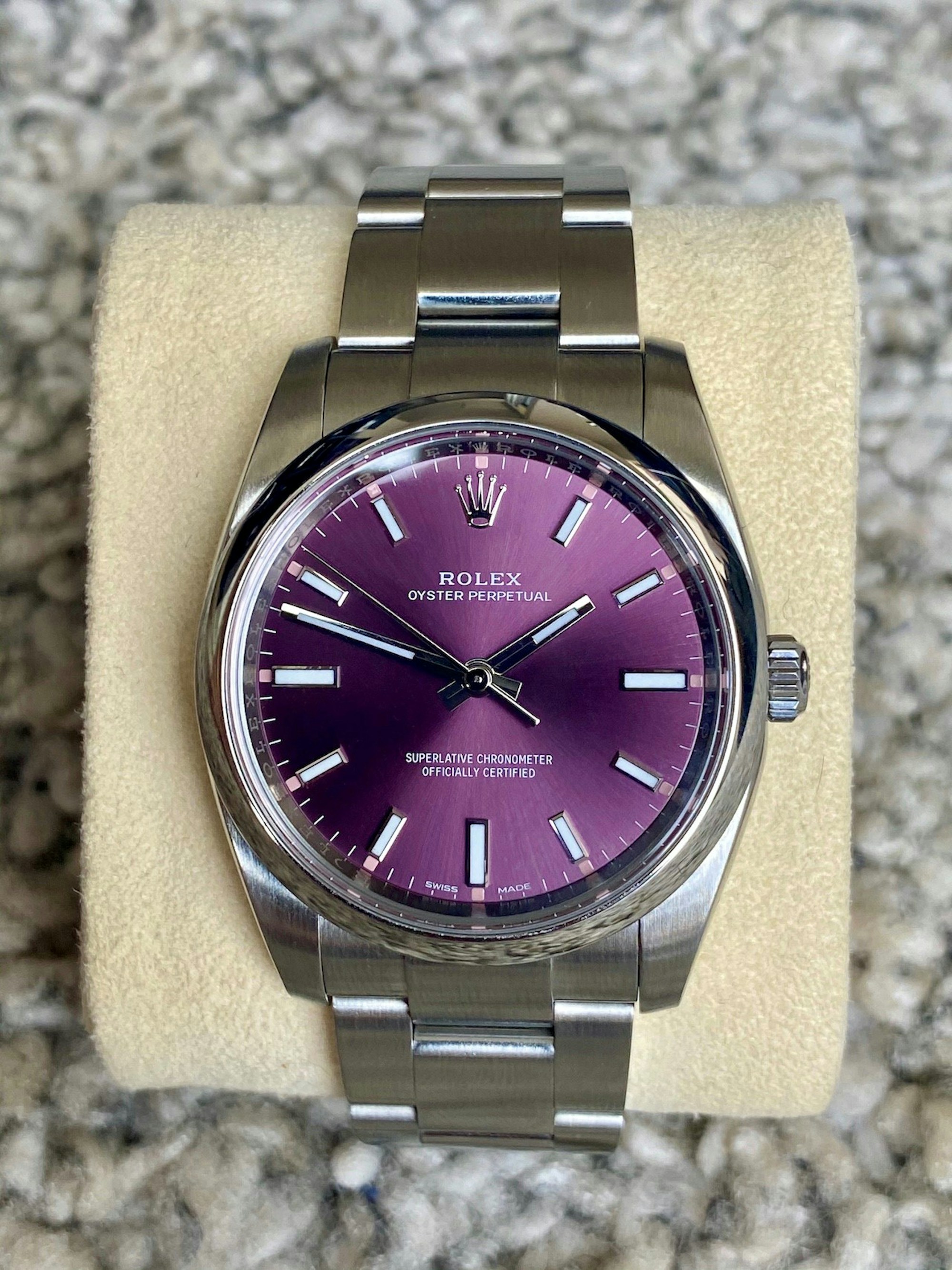 Rolex oyster perpetual 34 purple dial unisex watch Clearance