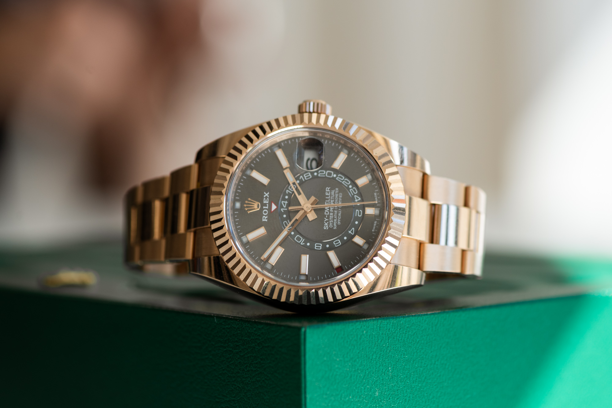 Rolex sky dweller discount rose gold black dial