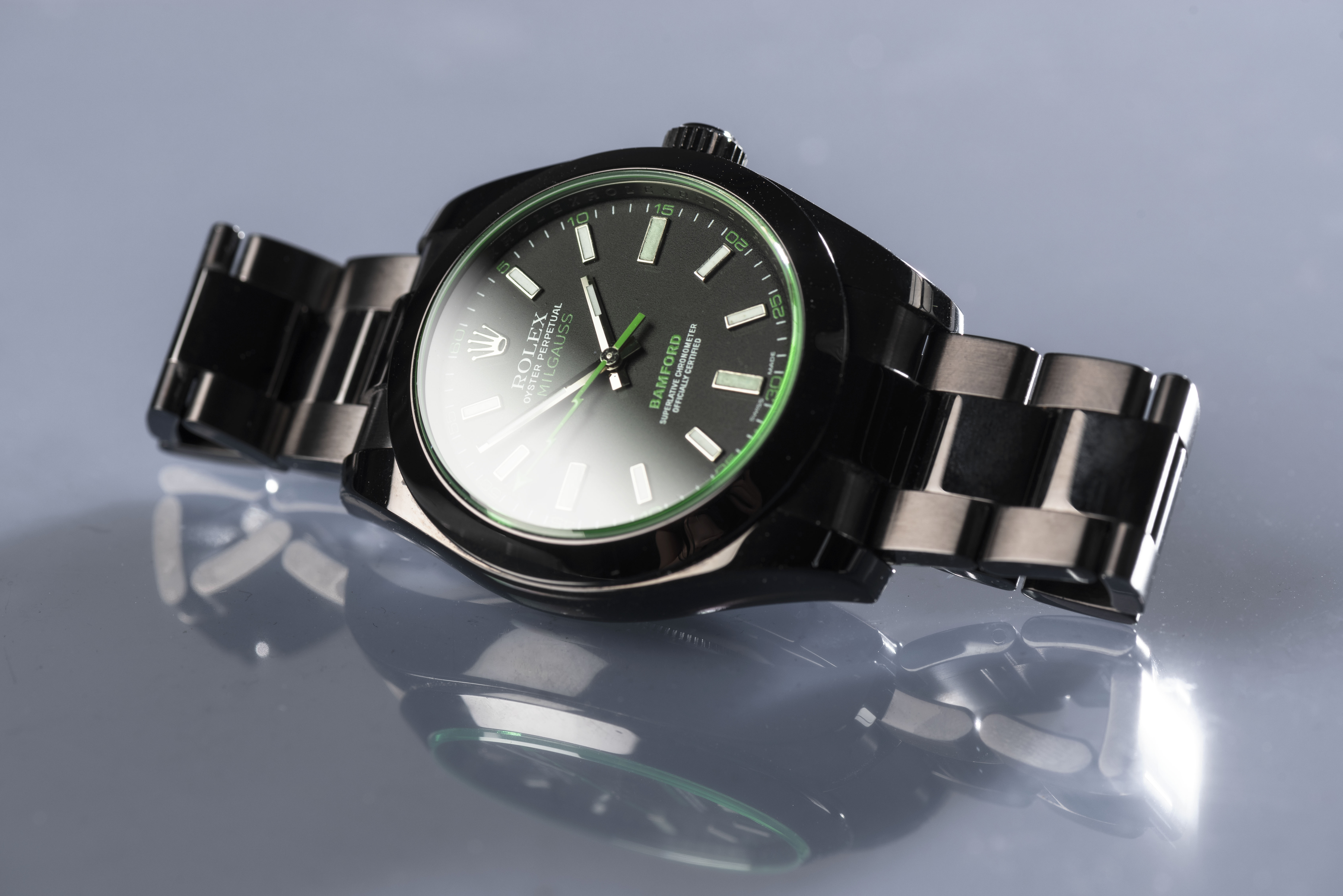 2010 ROLEX MILGAUSS BAMFORD GREEN LIGHTNING for sale by auction in Geneva Switzerland