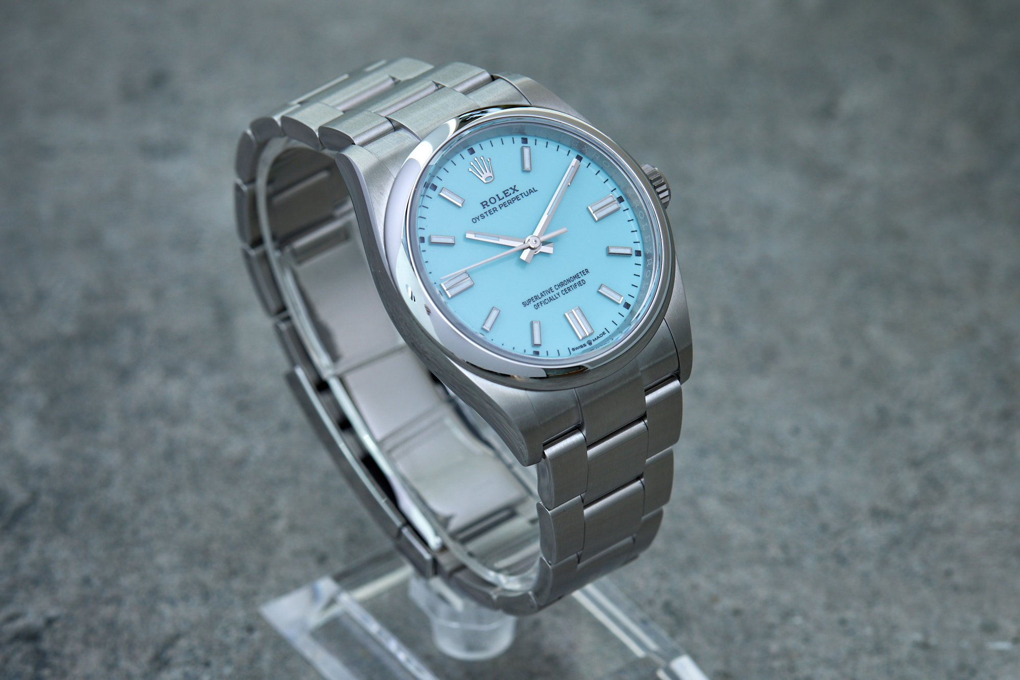 Rolex oyster perpetual 36 turquoise blue hot sale