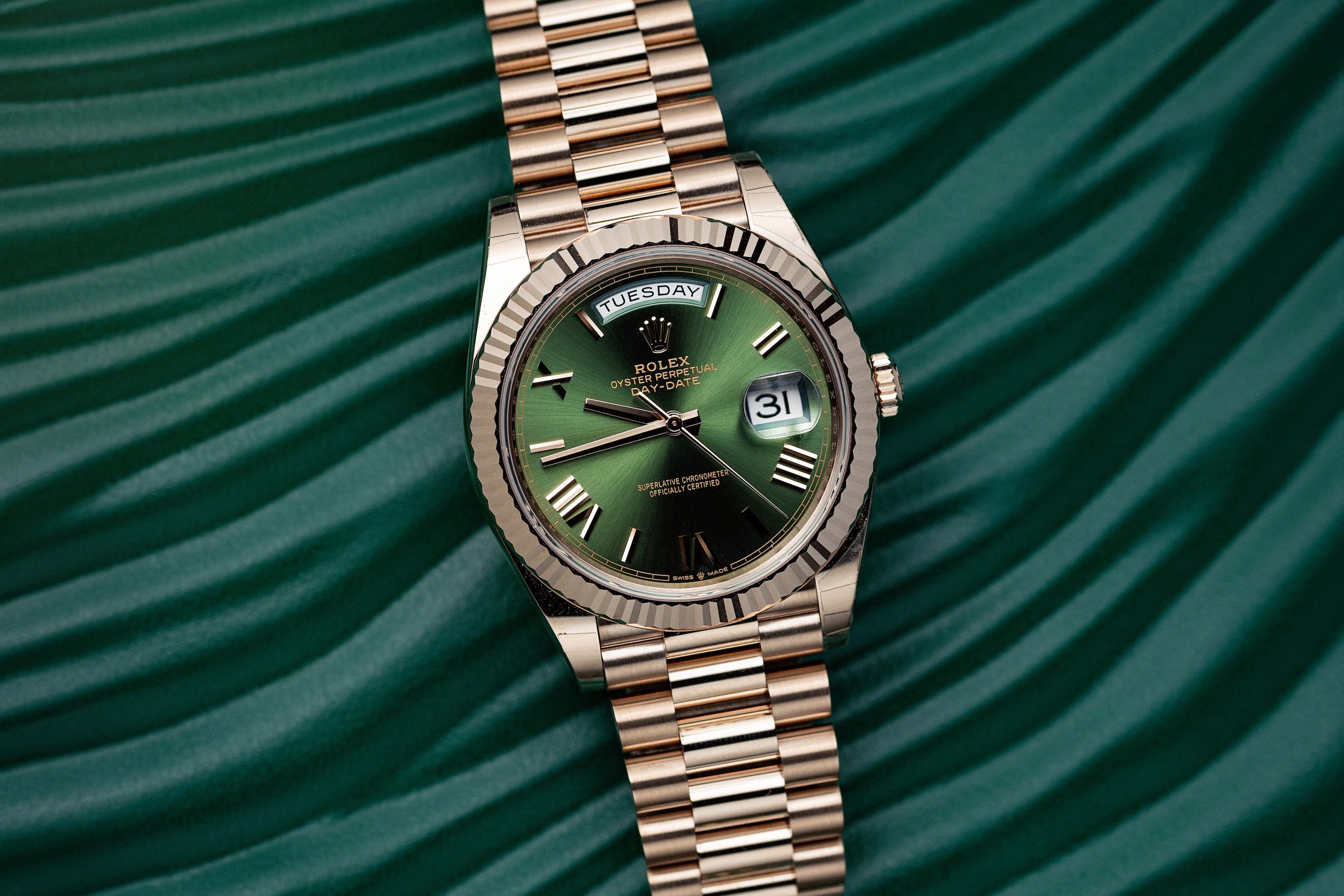 Rolex day date discount green dial for sale