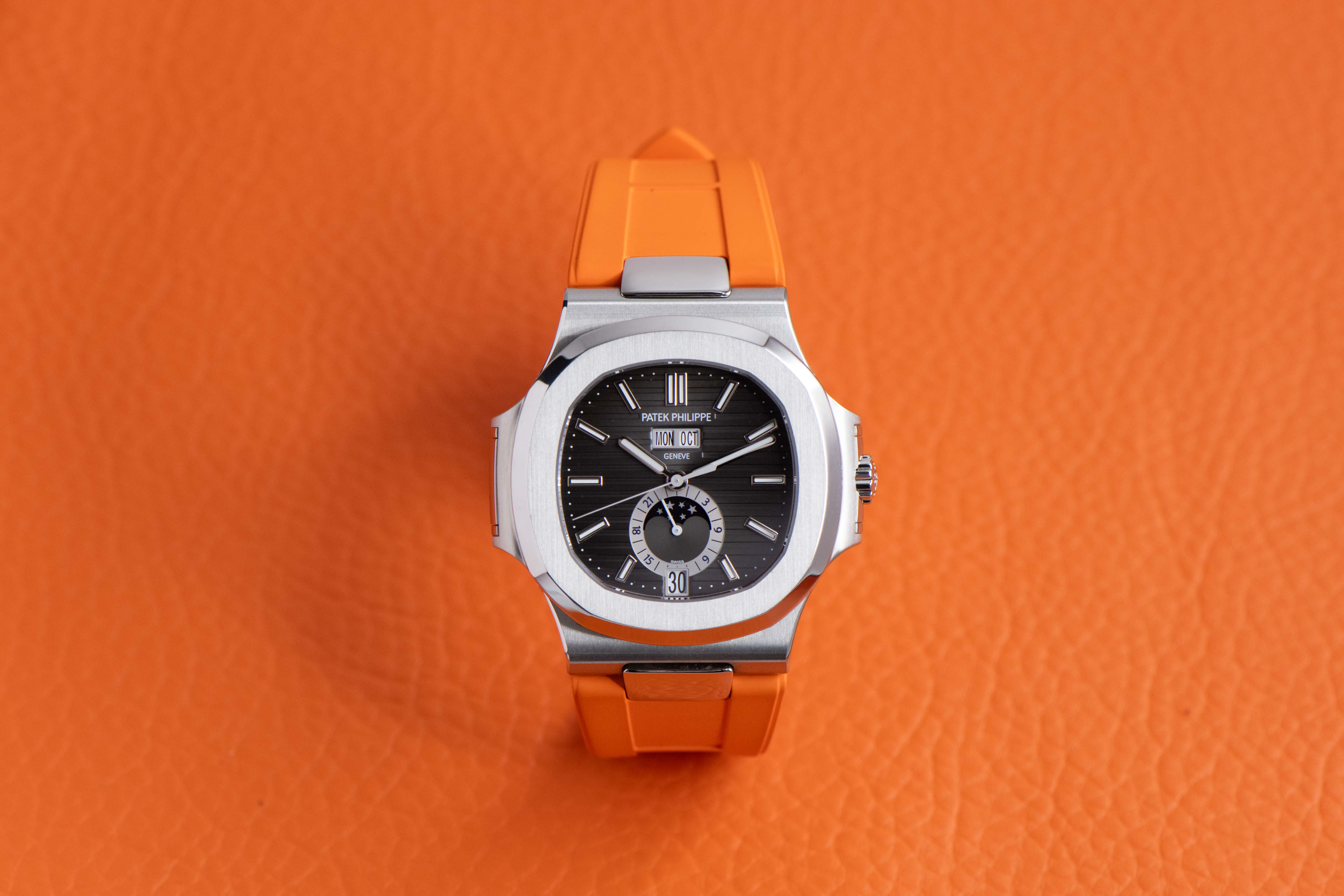 PATEK NAUTILUS MOONPHASE ANNUAL CALENDAR BLACK DIAL RUBBER