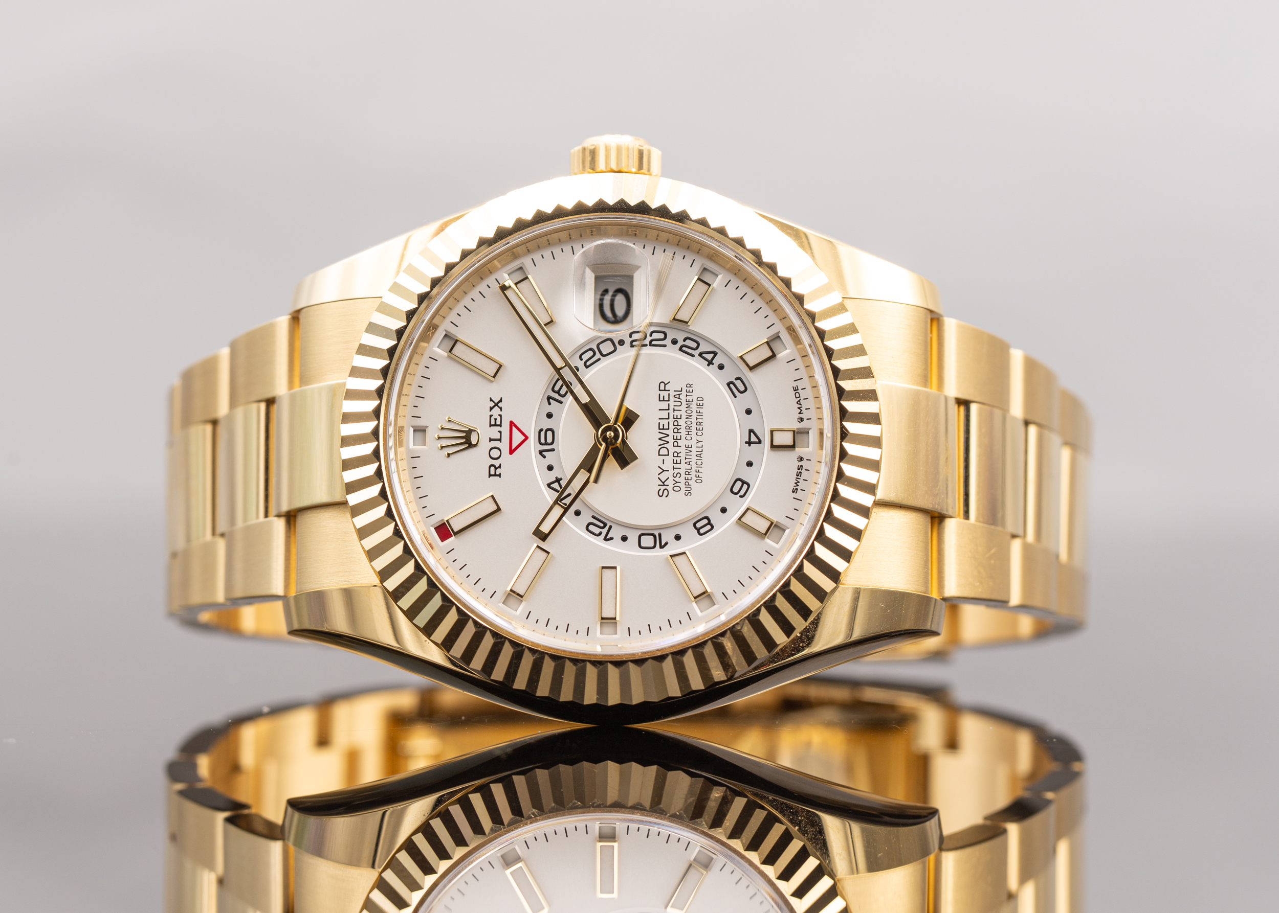 Rolex sky dweller gold white face hot sale